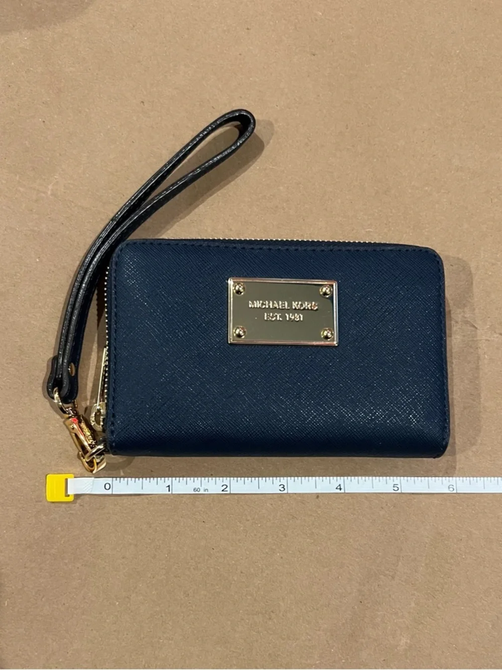 Michael Kors Navy Saffiano Zip Wristlet with Gold Plate - Picture 3 of 6